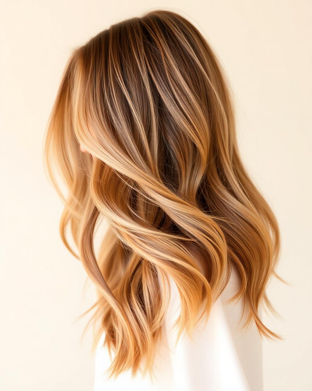 Lived-in honey balayage with soft waves