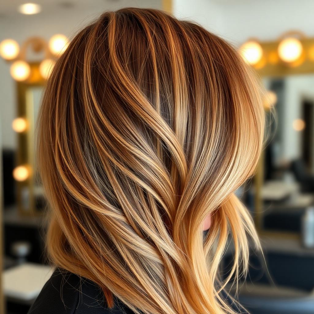 Caramel and blonde dimensional highlights